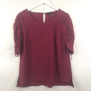 1. State Merlot Popover Ruched Sleeve Blouse Size Medium